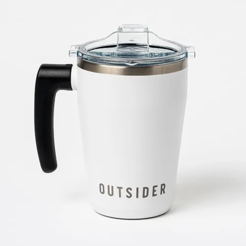 Vista 16 de OUTSIDER The AM - Taza de café aislada al vacío de acero inoxidable de 17 onzas con mango giratorio de 180° y tapa a prueba de derrames con Negro