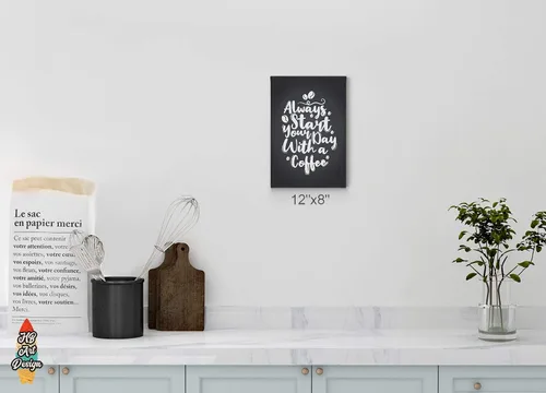 Vista 2 de HB Art Design Always Start Your Day With a Coffee Quote Canvas Print Wall Art Coffee Bar Decor Coffee Signs Kitchen Wall Decor Dining Room