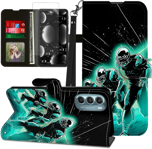 Vista 200 de Funda para Motorola Edge 2022 con protector de pantalla, soporte y tarjetero y correa para la muñeca, funda magnética para Moto Edge 2022 5G UW Lobo