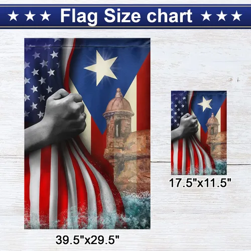 Vista 6 de Banderas de Puerto Rico – Bandera estadounidense puertorriqueña – Bandera de jardín de 12 x 18 pulgadas, decoración para exteriores, lona resistente
