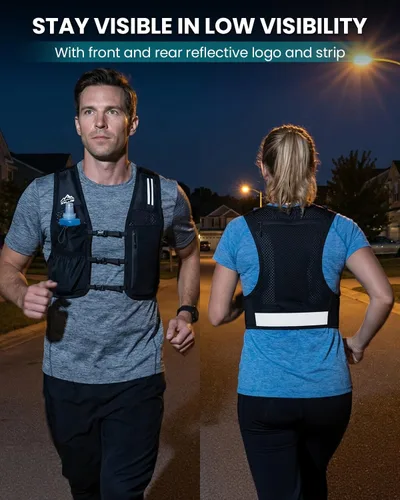 Vista 7 de Zelvot Chaleco para correr para mujeres y hombres, chaleco de hidratación Negro