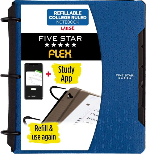 Vista 18 de Five Star Flex - Cuaderno recargable + aplicación de estudio, papel rayado universitario y carpeta de anillos TechLock de 1 pulgada con bolsillos