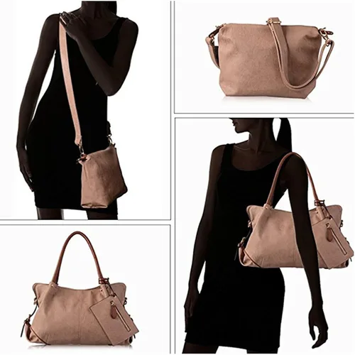 Vista 6 de FiveloveTwo Bolso de cuero para mujer 3 piezas Set Hobo Clutch Top Handle Tote Bolsas y monedero