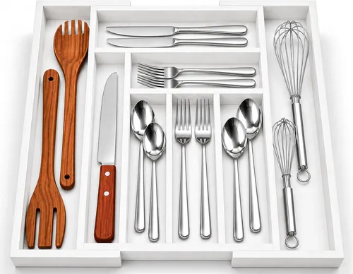 Vista 8 de Masirs Organizador de cajones de utensilios expandible, bandeja de cubiertos transparente de plástico sin BPA con múltiples compartimentos