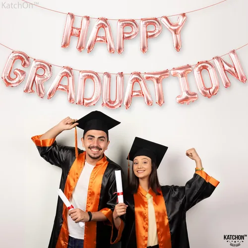 Vista 2 de Globos de feliz graduación de oro rosa – 16 pulgadas Globos de aluminio de graduación para decoraciones de feliz graduación 2026 Cartel de feliz
