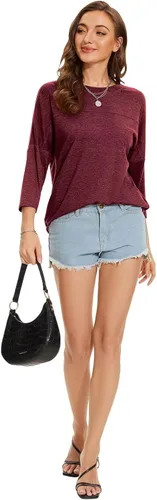 Vista 111 de ZENNILO Camisetas casuales de manga 3/4 para mujer, holgadas, cuello redondo, lindas camisetas básicas
