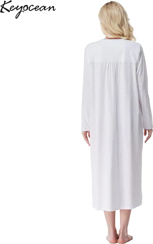 Vista 2 de Keyocean - Camisón para mujer, 100% algodón, suave, cálido, cómodo, ropa de dormir y descanso para otoño e invierno
