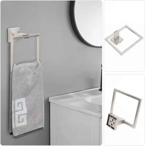 Vista 7 de NearMoon Juego de 5 piezas de accesorios de baño de acero inoxidable 304, juego de toallero cuadrado que incluye toallero de 16 pulgadas + anillo