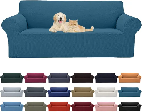 Vista 32 de Cupuamon Funda elástica para sofá de 1 plaza, funda protectora de muebles con parte inferior elástica de tela jacquard a cuadros pequeños para Beige
