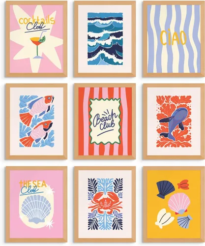 Vista 7 de Impresiones de playa para pared, carteles costeros, decoración de habitaciones playeras, impresiones artísticas costeras, obras náuticas retro