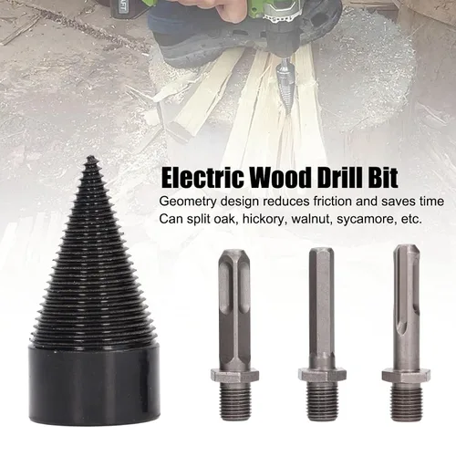 Vista 2 de Wood Splitter Drill Bits, Easy Log Splitting Drill Bits Firewood Log Splitter Bit Set Wood Splitting Wedge Tools Compatible with Hand or Electric