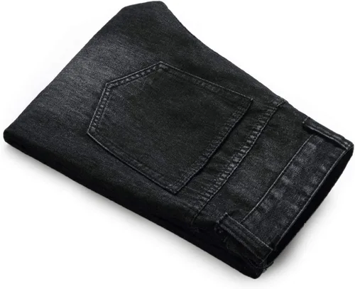 Vista 7 de Pantalones rajados para hombre, de mezclilla, ajuste regular, pierna acampanada, de corte entallado, con agujeros, pantalones de hombre de mezclilla