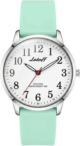 Vista 11 de Letoff Reloj analógico clásico, esfera arcoíris con números arábigos, banda de silicona, resistente al agua hasta 98.4 ft Black/silver