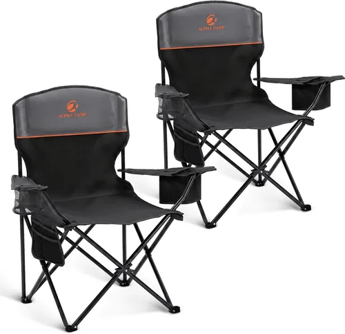 Vista 13 de ALPHA CAMP Silla de Camping 2 Unidades Silla Portátil con Enfriador de 3 Latas Silla Plegable con Bolsillo Lateral y Portavasos, Plegable para Azul