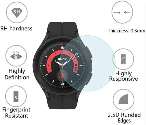 Vista 3 de SHUAXI - Protector de pantalla (3+2 unidades) compatible con Samsung Galaxy Watch 5 Pro de 1.772 pulgadas, película de vidrio templado