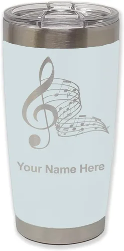 Vista 19 de LaserGram Vaso aislado al vacío de 20 onzas, notas musicales, grabado personalizado incluido (negro)