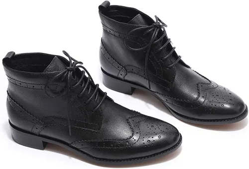 Vista 7 de Mona flying Botas Oxford de cuero cómodas con cordones para mujer, botas de tobillo de alta moda, botas de combate de tacón bajo
