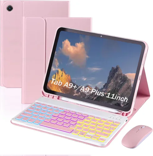 Vista 10 de Funda con teclado para Samsung Galaxy Tab S6 Lite de 10,4 pulgadas 7-Color Rainbow Backlit, Removable USB-C Flip-Style Keyboard Case with S Pen