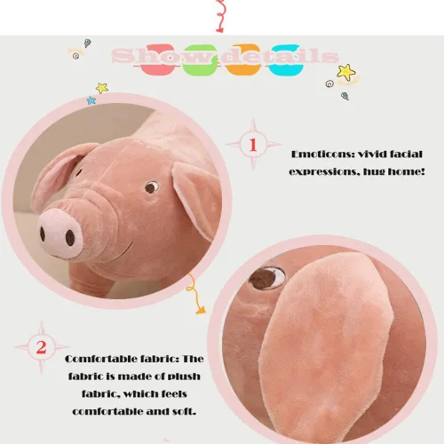 Vista 4 de Peluche de cerdo rosa de 15.7 pulgadas, almohada de peluche para niños