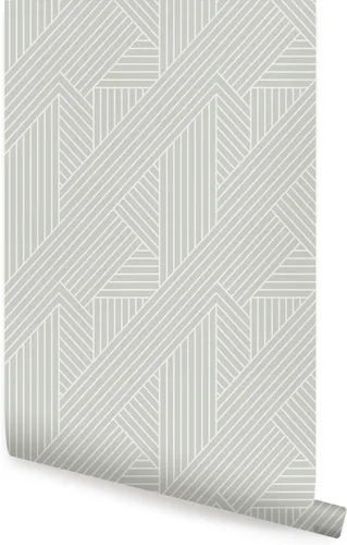 Vista 9 de Simple Shapes Papel tapiz con patrón de parquet entrelazado, despegar y pegar (gris, hoja individual, 2 x 9 pies)