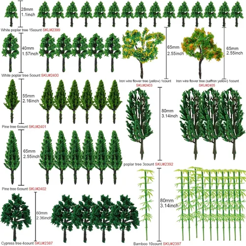 Vista 2 de FUNSHOWCASE Árboles modelo con tabla de espuma, césped para jardín de hadas, paisaje, paisaje, tren, arquitectura, decoración de edificios, juego