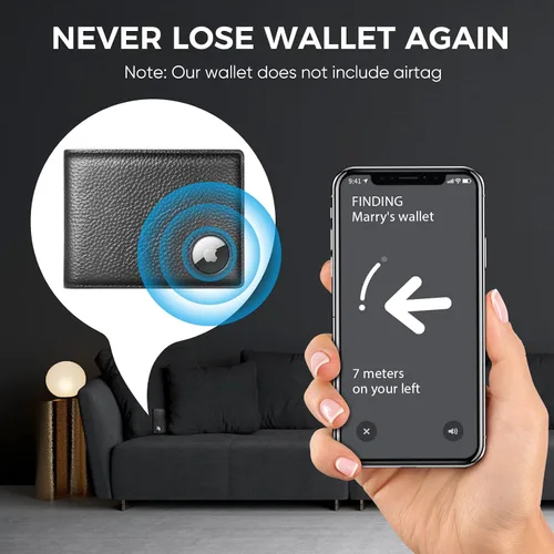 Vista 2 de Dallson Mens Wallet for Airtag Bifold Genuine Leather Wallet with Air Tag Holder 2 ID Window 10 Card Slot RFID Blocking Smart Wallet Compatible with