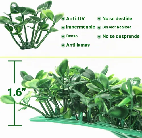 Vista 4 de Paneles de setos artificiales de boj de 10 x 10 pulgadas, 24 piezas de pantalla de privacidad de vegetación sintética, decoración de pared