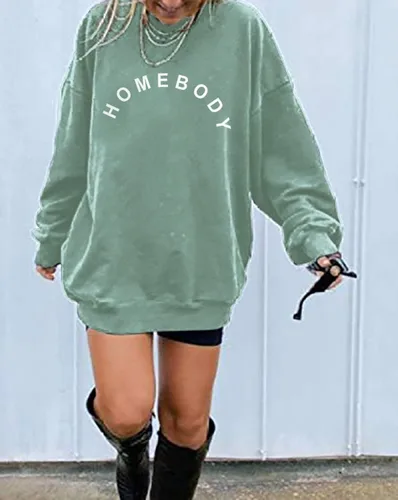 Vista 3 de GEMLON Homebody - Camiseta de manga larga con estampado de letras para mujer
