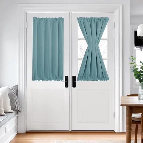 Vista 99 de Deconovo Cortinas opacas para puerta, bolsillo para cortinero y cortinas de bloqueo con aislamiento térmico para dormitorio, 137.16 x 189.2 cm, azul