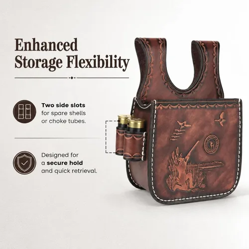 Vista 4 de TOURBON - Funda de piel para escopeta para tiro de arcilla, trampa y skeet Holds 25+ Shells, Fits 2-Inch Belts, Quick Access Open-Top Design, Side