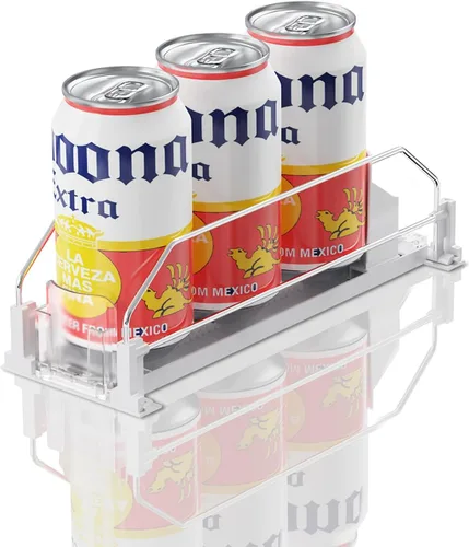 Vista 20 de Organizador de Bebidas para Refrigerador, 12oz 16oz 20oz - Dispensador de Latas de Refresco para Refrigerador, Ancho Ajustable, Deslizador Negro