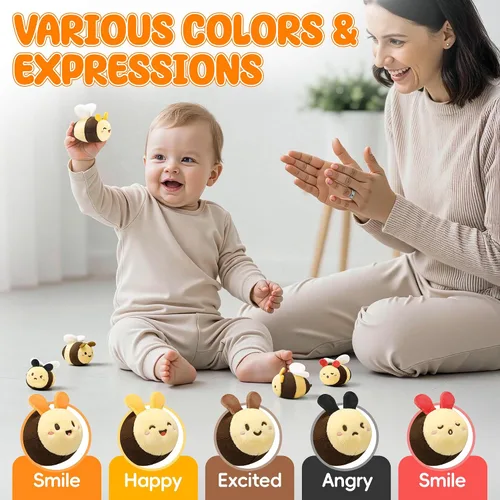 Vista 4 de Juguetes para bebés de 6 a 12 meses - Juguete infantil de colmena con 5 abejas sensoriales, animales de peluche, crujido, sonajero, espejo y música