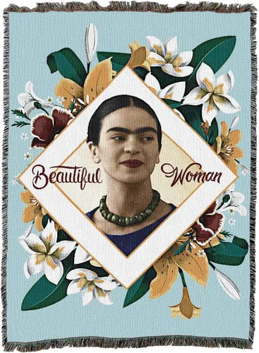Vista 4 de Pure Country Weavers Frida Kahlo - Manta de mujer hermosa – Tapiz de regalo tejido de algodón – Fabricado en los Estados Unidos (72 x 54 pulgadas)
