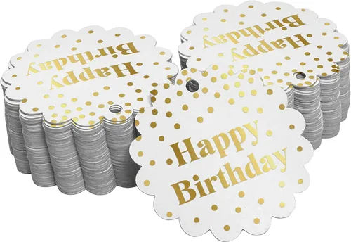 Vista 21 de Etiquetas de papel para colgar con texto en inglés «Happy Birthday» (50 unidades)