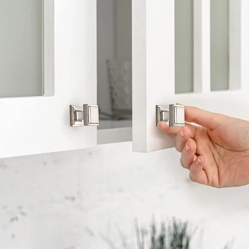 Vista 5 de Pomos de gabinete plateados de Home Expert, paquete de 5 - Tiradores cuadrados negros para cocina y cajones - Pomos de puerta de armario de níquel