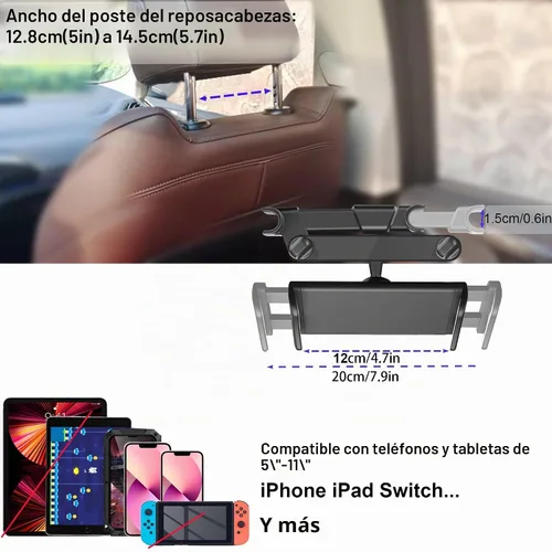 Vista 6 de Timewall Soporte universal para reposacabezas de automóvil, asiento trasero, soporte universal para teléfono celular, ángulo giratorio de 360°