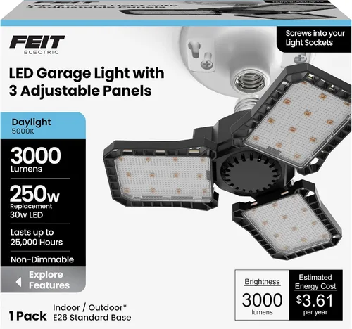 Vista 10 de Feit Electric Panel de luz LED con sensor de movimiento, equivalente a 300 W, panel ajustable de 90°, base estándar E26, CRI 80, 4000 lúmenes