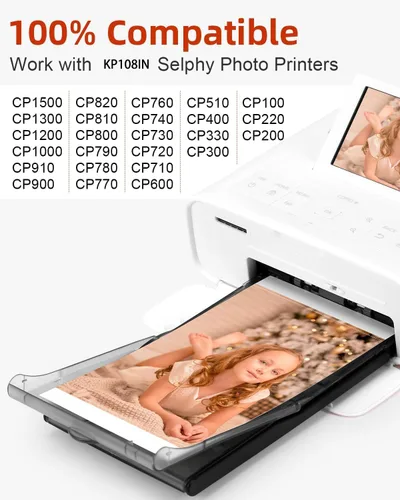 Vista 2 de Compatible with Canon Selphy CP1500 Ink and Paper Set KP-108IN 4x6'' 2 Pack