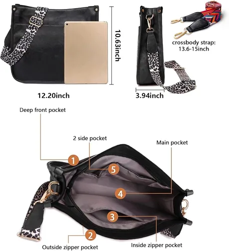 Vista 2 de AUYOCO Bolsos cruzados de cuero vegano para mujer bolso cruzado con correa de guitarra bolsillos con cremallera bolso de hombro