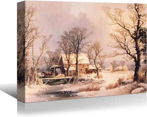 Vista 9 de BANHUA1 Decoración de pared de escena de nieve de invierno, lienzo, pintura artística de pared, póster de tierra de nieve de invierno sobre lienzo