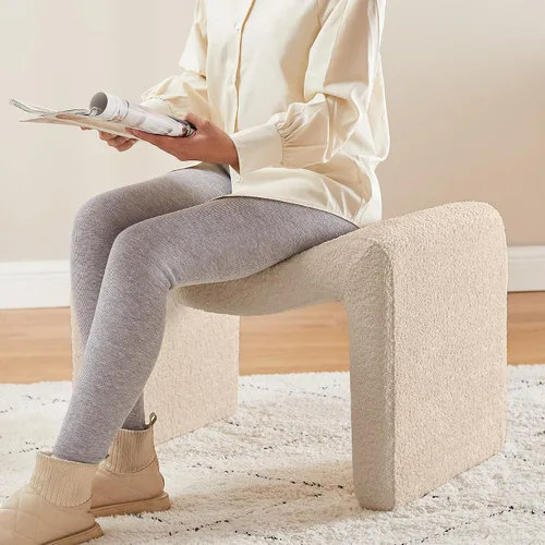 Vista 5 de VANOMi Reposapiés Otomano Grande, Taburete Multifuncional Moderno, Reposapiés Extra para Sofá, Asiento Adicional para Sala de Estar, Entrada, Camello