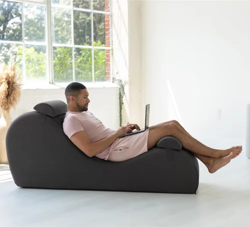 Vista 6 de Avana Chakra Yoga Chaise - 2 reposacabezas ajustables y asas con correas ajustables, micro terciopelo/microbucle, negro y gris