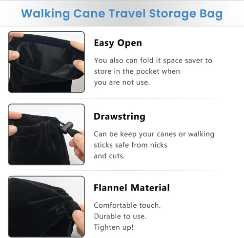 Vista 4 de Bolsa de almacenamiento plegable portátil para bastones de franela, bolsa protectora de viaje, organizador de viaje para ancianos discapacitados