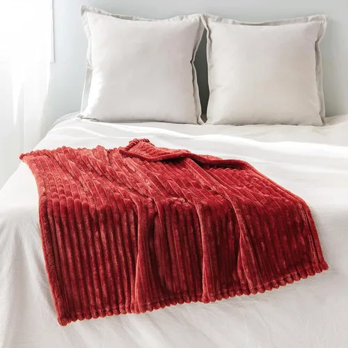 Vista 2 de MIULEE Manta de forro polar, duradera, afelpada, extra suave, cálida, acogedora, manta de franela a rayas rojas burdeos para sofá, cama, 30 x 40