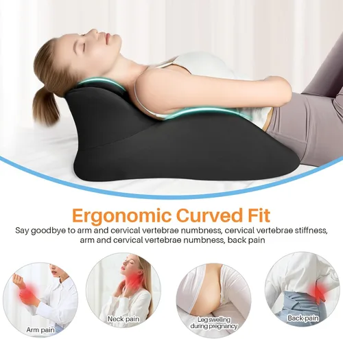 Vista 4 de MIFXIN Almohada de cuña de espuma viscoelástica para adultos, almohada propensa a dormir, soporte ergonómico para dolor de espalda y sentarse, Negro