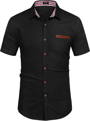 Vista 2 de COOFANDY Camisa de vestir casual de manga corta con botones para hombre