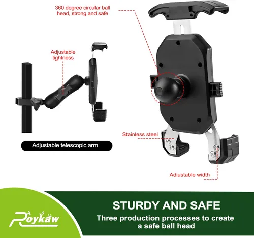 Vista 6 de Roykaw Soporte de teléfono para carrito de golf compatible con EZGO/Club Car/Yamaha, liberación rápida y bloqueo de un solo toque/selección y lugar