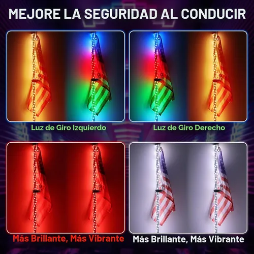 Vista 3 de Luces Whip Uemicip 2PCS 2FT Luces Whip LED RGB en Espiral para UTV, con Base de Resorte App y Control Remoto Inalámbrico RF, Antenas Whip Iluminadas