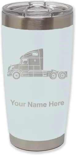 Vista 13 de LaserGram Taza aislada al vacío de 20 onzas, cabina de camión, grabado personalizado incluido (negro)