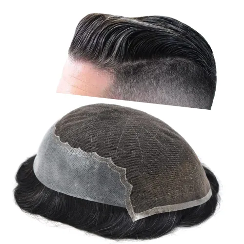Vista 69 de Mens Toupee Human Hair Replacement System Swiss Lace Toupee For Men Hair Piece Protesis Capilar Mens Hairpiece 5X7#1 Jet Black 120% Density